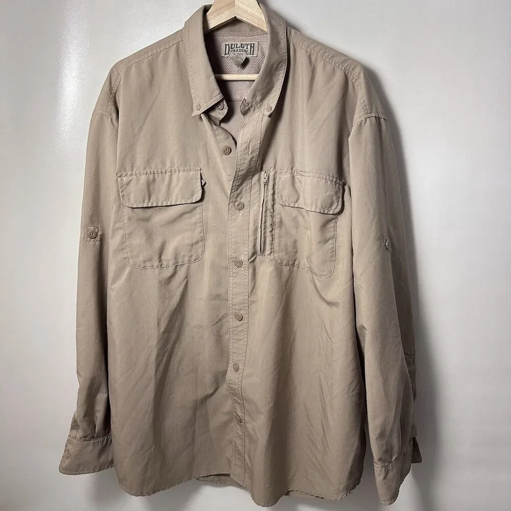 Duluth Trading Co Shirt CoolPlus Tan Long Sleeve Vented Fishing Hiking XL - Picture 1 of 5